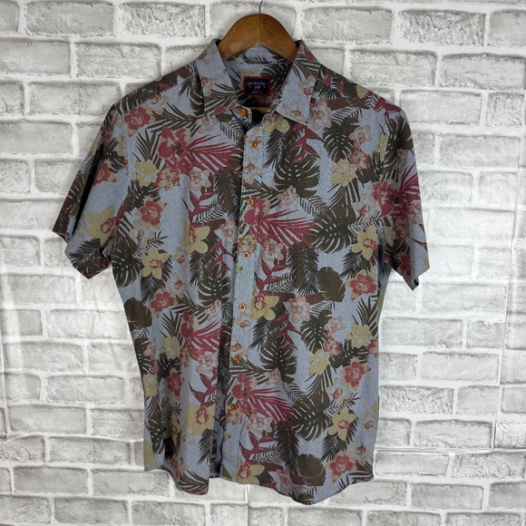 UNTUCKit Dusty Blue Colorful Floral Hawaiian Style Button Up Shirt LARGE SLIM - Picture 2 of 6